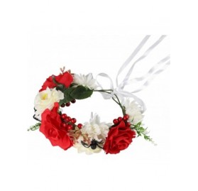 Headbands Adjustable Flower Crown Headband - Women Girl Festival Wedding Party Flower Wreath Headband - Red+cream White - CR1...