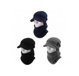 Skullies & Beanies Unisex Knit Beanie Visor Cap Winter Hat Fleece Neck Scarf Set Ski Face Mask 55-61cm - 89210-navy Set - CS1...
