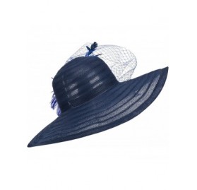 Sun Hats Womens Dress Church Kentucky Derby Wide Brim Feather Wedding Veil Sun Hat A265 - Navy Blue - CO11WUE2YLJ $23.56