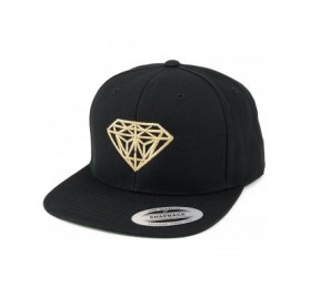 Baseball Caps Flexfit Diamond Embroidered Flat Bill Snapback Cap - Black With Metallic Gold Thread - CP12I3HARWN $16.60