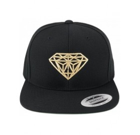 Baseball Caps Flexfit Diamond Embroidered Flat Bill Snapback Cap - Black With Metallic Gold Thread - CP12I3HARWN $16.60