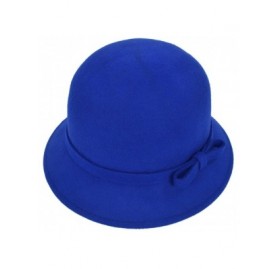 Bucket Hats Women's Pure Wool Solid Color Bow Round Cloche Cap Hat - Diff Colors - Blue - CH11AD8MIF5 $31.71