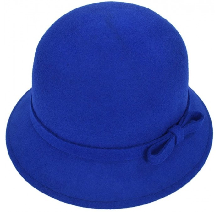 Bucket Hats Women's Pure Wool Solid Color Bow Round Cloche Cap Hat - Diff Colors - Blue - CH11AD8MIF5 $28.28