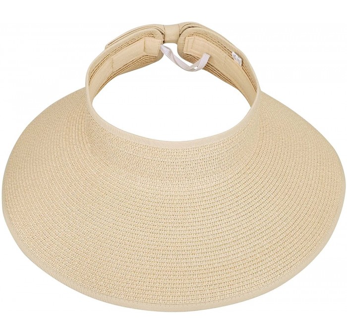 Sun Hats Women's Sun Protective Foldable Travel Straw Visor Hat - Off-white - C118E3YHS5W $16.19