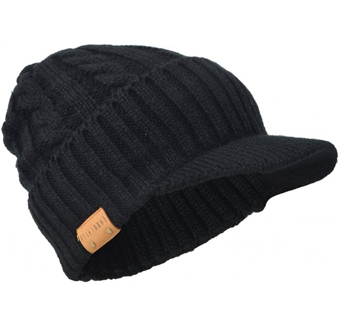 Skullies & Beanies Retro Newsboy Knitted Hat with Visor Bill Winter Warm Hat for Men - Cable-black - CY187C2GNR5 $8.50
