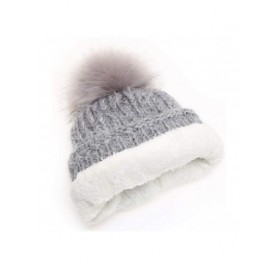 Skullies & Beanies Women's Soft Chunky Scattered Sequin Fuzzy Cable Knit Faux Pom Pom Beanie hat with Sherpa Lined - Gray - C...