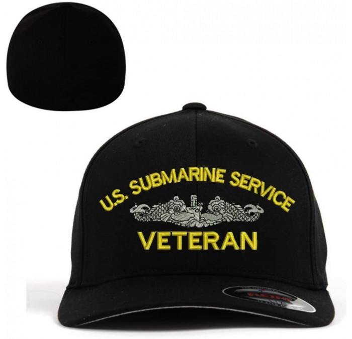 Baseball Caps U.S. Submarine Service Veteran Flexfit Baseball Cap Hat Black - CY1836H6CGW $50.23