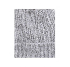 Skullies & Beanies Women's Soft Chunky Scattered Sequin Fuzzy Cable Knit Faux Pom Pom Beanie hat with Sherpa Lined - Gray - C...