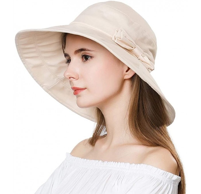 Bucket Hats Womens UPF50 Cotton Packable Sun Hats w/Chin Cord Wide Brim Stylish 54-60CM - 69038_beige - CG18RNOKKTE $48.93