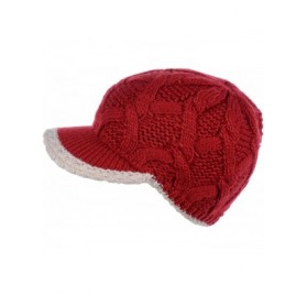 Skullies & Beanies Winter Fashion Knit Cap Hat for Women- Peaked Visor Beanie- Warm Fleece Lined-Many Styles - Red-aran - CG1...