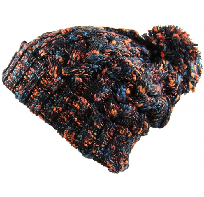 Skullies & Beanies Winter Warm Baggy Knit Slouchy Multi Color Beanie Hat with Pom Pom - Black/Multi - C7186AAWR9S $26.87