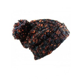 Skullies & Beanies Winter Warm Baggy Knit Slouchy Multi Color Beanie Hat with Pom Pom - Black/Multi - C7186AAWR9S $17.10