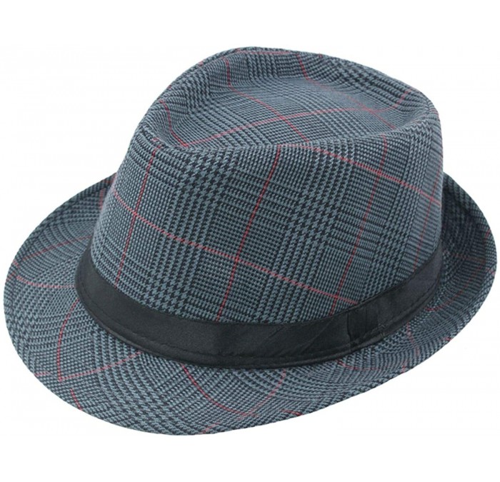 Fedoras Fedora Hats Men Vintage Plaid Gentleman Hats Jazz Caps Woolen Wide Brim Church Cap Male Outdoor Sun Hat - Blue - C118...