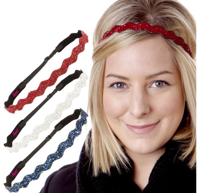Headbands Women's Adjustable NON SLIP Wave Bling Glitter Multi 3pk (Ruby/White/Navy) - Ruby/White/Navy - CK11N118T91 $28.77