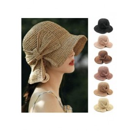 Sun Hats Women Beach Hat Floppy Summer Sun Beach Straw Hat Foldable Wide Brim Lightweight for Girls - Beige - C518TZKSGYU $8.63