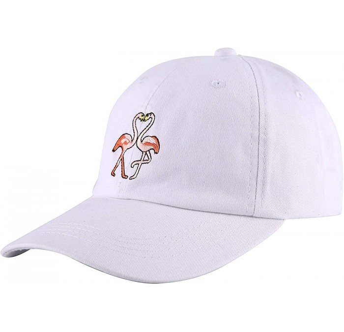 Baseball Caps Embroidered Cotton Baseball Cap Adjustable Snapback Dad Hat - Flamingo White - CK18SUX2407 $24.86