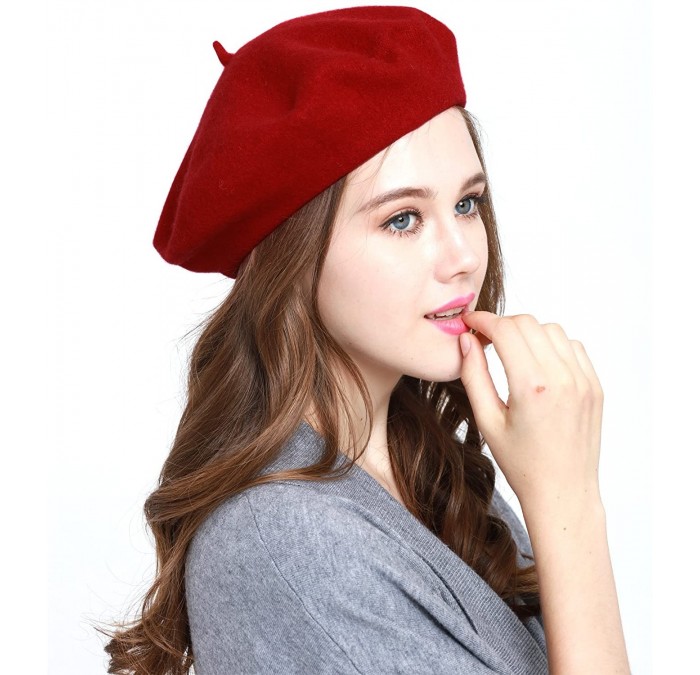 Berets Winter 100% Wool Warm French Art Basque Beret Tam Beanie Hat Cap - A Red - C112MAARMM3 $27.05