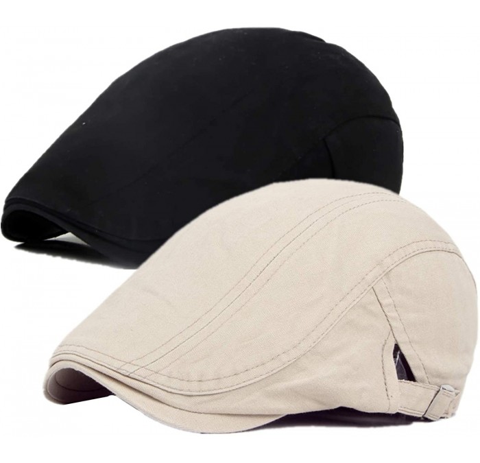 Newsboy Caps Men's Linen Duckbill Ivy Newsboy Hat Scally Flat Cap - Black2+grey2 - CD18I59WYX8 $17.32