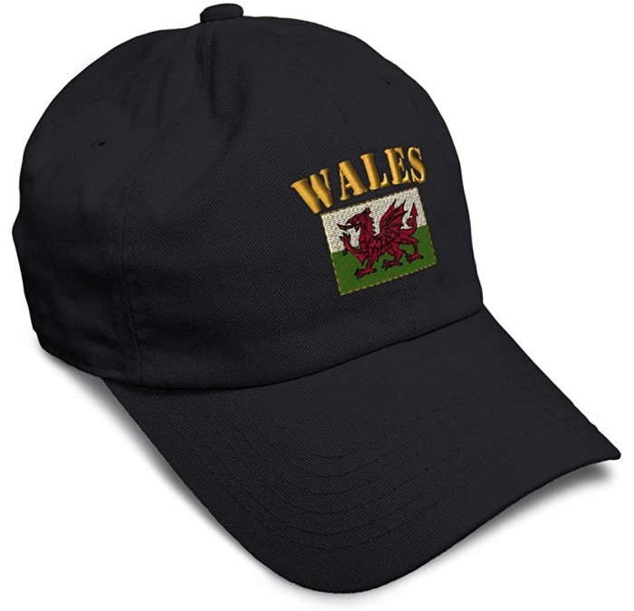 Baseball Caps Soft Baseball Cap Wales Flag Embroidery Dad Hats for Men & Women Buckle Closure - Black - CO18YSUL7NN $21.05