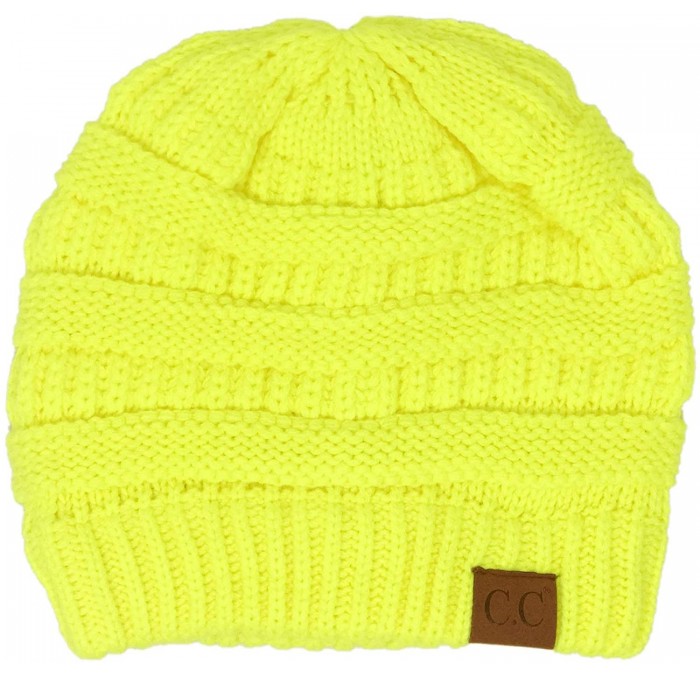 Skullies & Beanies Classic Winter Fall Trendy Chunky Stretchy Cable Knit Beanie Hat - Neon Yellow - CV18Y5IAUDN $10.99