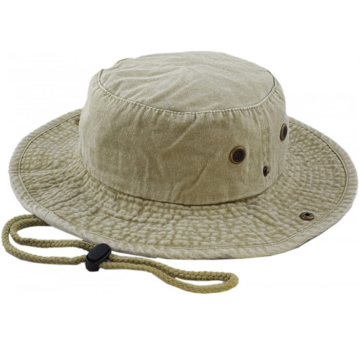 Sun Hats 100% Cotton Stone-Washed Safari Wide Brim Foldable Double-Sided Sun Boonie Bucket Hat - Pigment - Khaki - CB18R4YRA7...