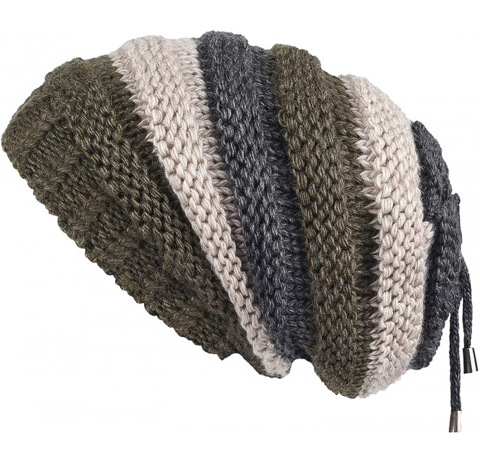 Skullies & Beanies Knit Slouchy Oversized Soft Warm Winter Beanie Hat - Green Stripe - C3186OM5L57 $20.45