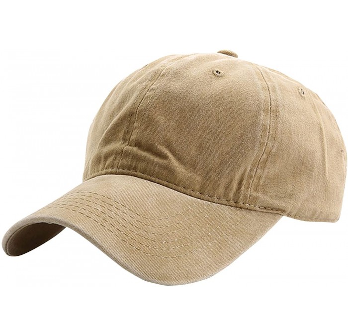Baseball Caps Unisex Cotton Vintage Distressed Washed Adjustable Baseball Cap - Khaki - C518CSUMYW5 $12.57