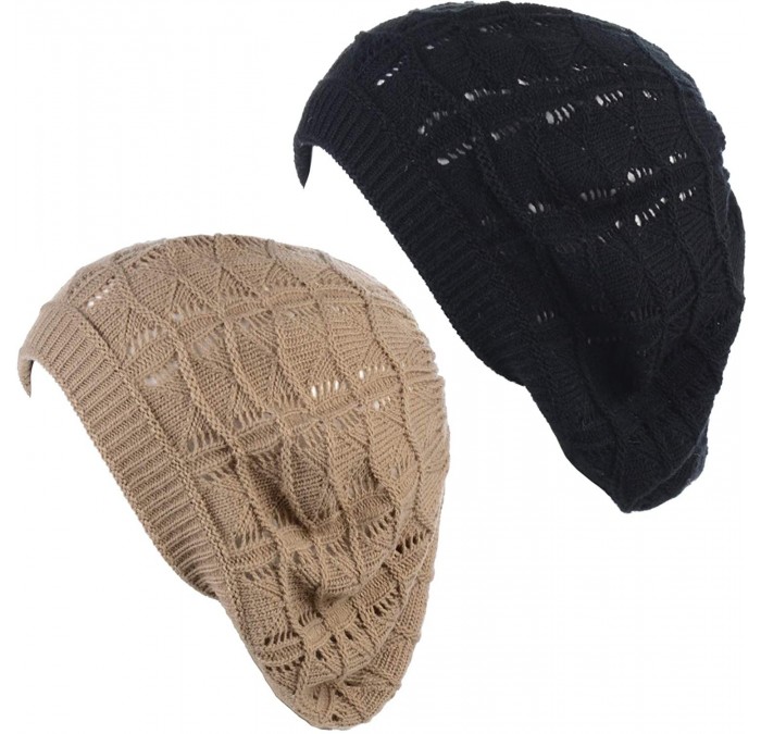 Berets Womens Knit Beanie Beret Hat Lightweight Fashion Accessory Crochet Cutouts - J019bkdkbge - C7194Y0TY76 $33.57