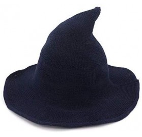 Fedoras US Womens Fashions Cute Wool Big Brimmed Witch Pointed Hats Knitted Wizard's Solid Color Bucket Cap - Navy Blue - C81...