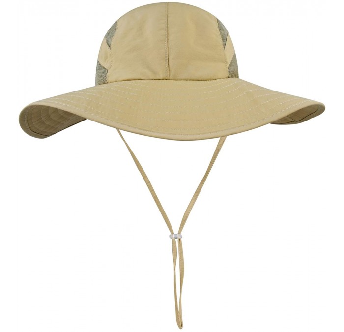 Sun Hats Sun Hats for Women Wide Brim Sun Protection Boonie Hat Cap with Ponytail Hole - Khaki - CK18TD0HMCT $39.15