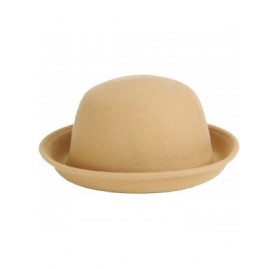Fedoras Women's Roll-up Brim Bowler Hat Wool Felt Fedora Hat Panama Jazz Hat - Beige - C2182EMA5GL $13.92