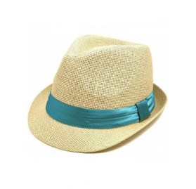 Fedoras Classic Natural Fedora Straw Hat Band Available - Light Blue Band - CL11ZQ1VNRT $9.80