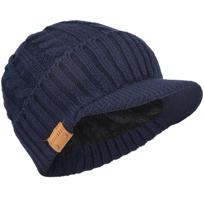Newsboy Caps Retro Newsboy Knitted Hat with Visor Bill Winter Warm Hat for Men - Cable-navy - CB18IHEZ9T0 $18.92