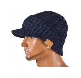 Newsboy Caps Retro Newsboy Knitted Hat with Visor Bill Winter Warm Hat for Men - Cable-navy - CB18IHEZ9T0 $7.47