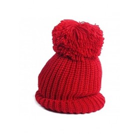 Skullies & Beanies Warm Cuffed Baggy Winter Beanie Knit Crochet Ski Women Lady Hat Cap - Red - CD11OOKS6PP $10.81