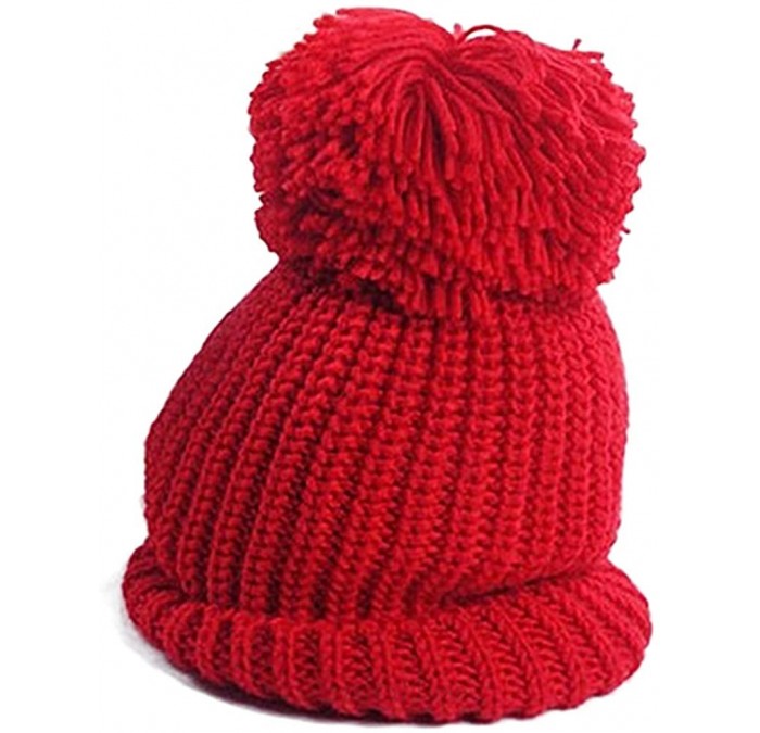 Skullies & Beanies Warm Cuffed Baggy Winter Beanie Knit Crochet Ski Women Lady Hat Cap - Red - CD11OOKS6PP $10.81