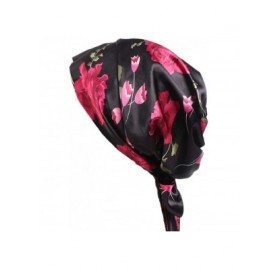 Skullies & Beanies Soft Satin Head Scarf Sleeping Cap Hair Covers Turbans Bonnet Headwear for Women - Black - CK18CG0SGUZ $12.26