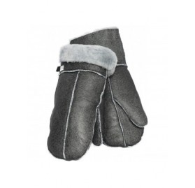 Skullies & Beanies Unisex Soft Thick 100% Sheepskin Leather Black Mittens Ideal for Winter - Grey Fur - CK18L39G460 $34.07