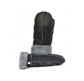 Skullies & Beanies Unisex Soft Thick 100% Sheepskin Leather Black Mittens Ideal for Winter - Grey Fur - CK18L39G460 $34.07