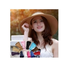 Visors Women's Summer Foldable Straw Sun Visor w/Cute Bowtie UPF 50+ Packable Wide Brim Roll-Up Visor Beach Hat - Black - CH1...