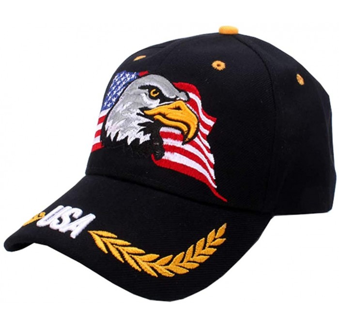 Baseball Caps USA-Flag Eagles-Hat American Baseball-Cap Embroidered - Flag_black - CK18Q8HU8MZ $15.22