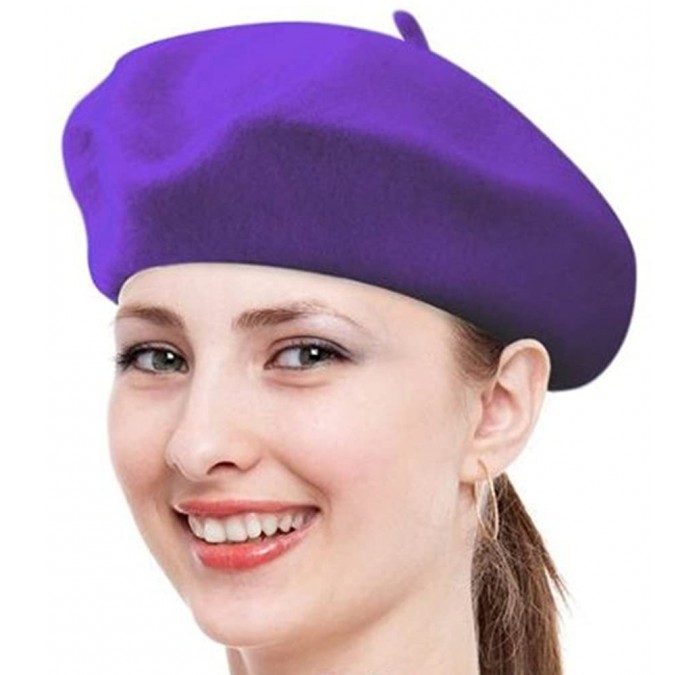 Berets Women Ladies Solid Painters Color Classic French Fashion Wool Bowler Beret Hat - Purple - C812NT4GYUP $7.20