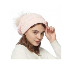 Skullies & Beanies Womens Winter Knit Beanie Hat Slouchy Warm Raccoon Fur Pom Pom Hat Caps for Women Ladies Girls - CT18ZXR3S...