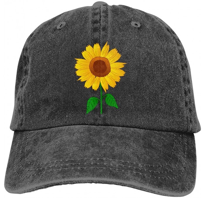 Baseball Caps Women's Sunflowers Baseball Cap Adjustable Distressed Vintage Summer Dad Hat - Sunflower-printing-black - CB18Q...