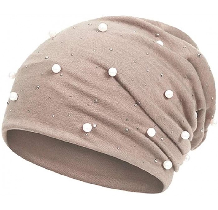 Skullies & Beanies Skullies Beanies Pearl Thin Bonnet Cap Autumn Casual Beanies Hat - Beige - CO18WQU2S3L $18.20