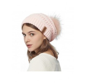 Skullies & Beanies Womens Winter Knit Beanie Hat Slouchy Warm Raccoon Fur Pom Pom Hat Caps for Women Ladies Girls - CT18ZXR3S...