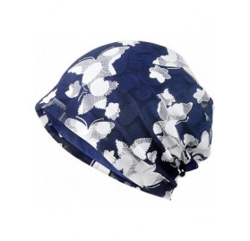Skullies & Beanies Womens Cotton Beanie Lace Turban Soft Sleep Cap Chemo Hats Fashion Slouchy Hat - Navy - CP1887TGGOD $11.92