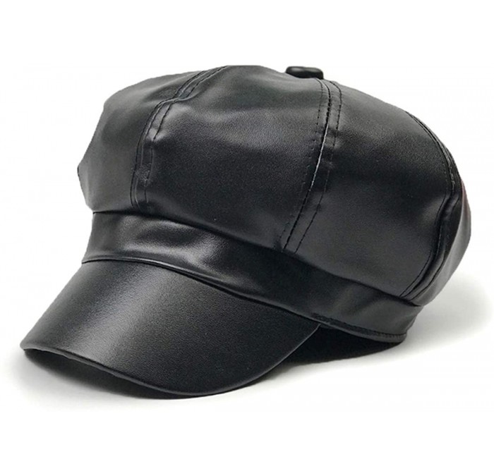 Newsboy Caps Women Newsboy Hat Cap for Ladies Visor Beret Hat - 2a9-pu Leather-black - CW186ZDE6X9 $25.26