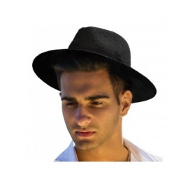 Fedoras Men's Summer Straw Fedora Hat Panama Wide Brim Hat - Black - CR18E7ZL3MX $19.35