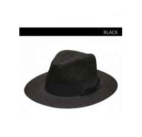 Fedoras Men's Summer Straw Fedora Hat Panama Wide Brim Hat - Black - CR18E7ZL3MX $19.35